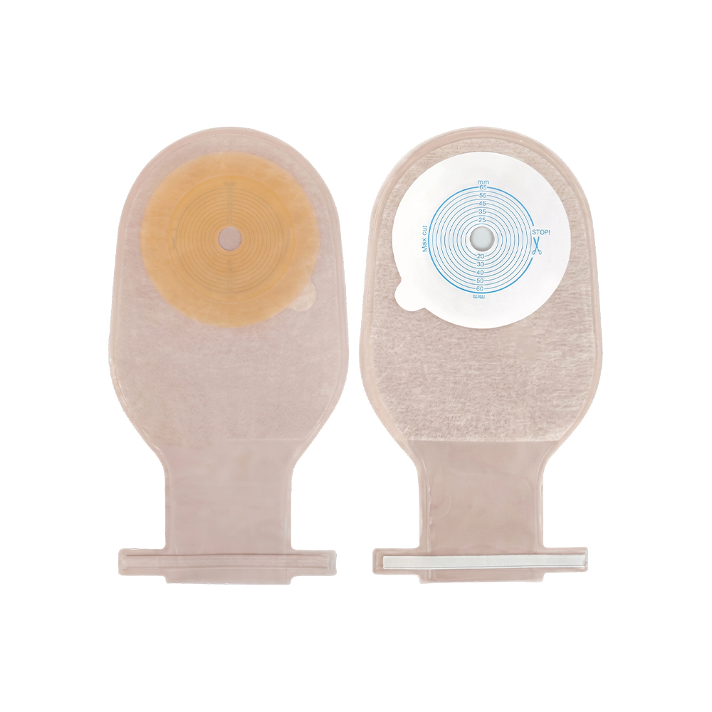 Saco de ostomia com vedação de torção de camada externa de não tecido de um lado e peça única