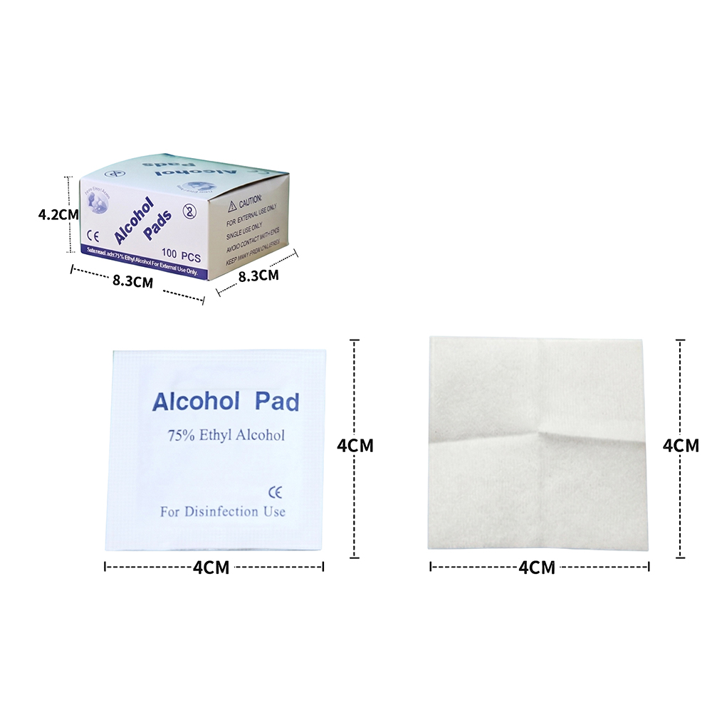 100 unidades/caixa 4x4cm embrulhados individualmente premium 75% almofadas de preparação de álcool etílico para casa, viagens e uso clínico