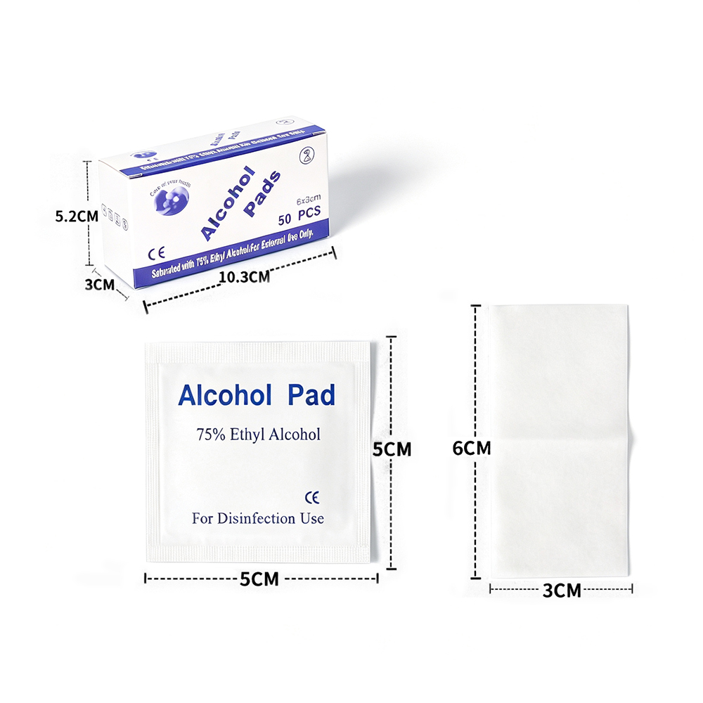 50 unidades/caixa 75% embalados individualmente 6x3cm toalhetes de álcool etílico para desinfecção para primeiros socorros e cuidados pessoais