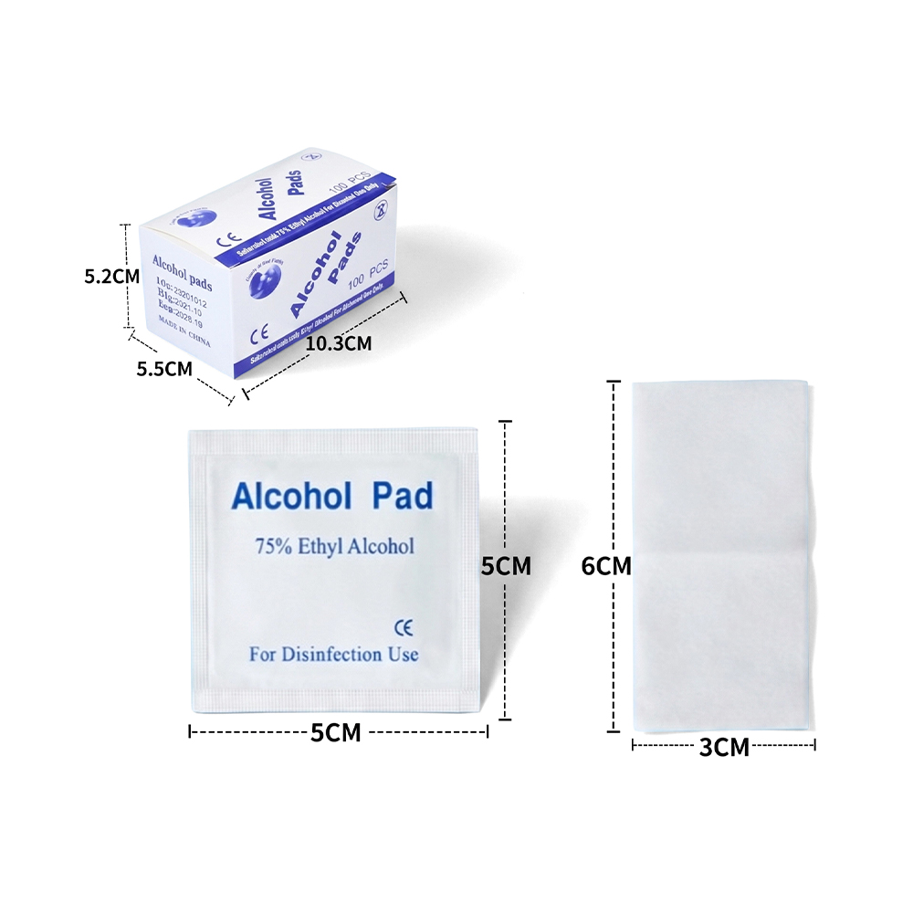 100 unidades/caixa 3cm x 6cm grandes almofadas de preparação de álcool 75% embaladas individualmente