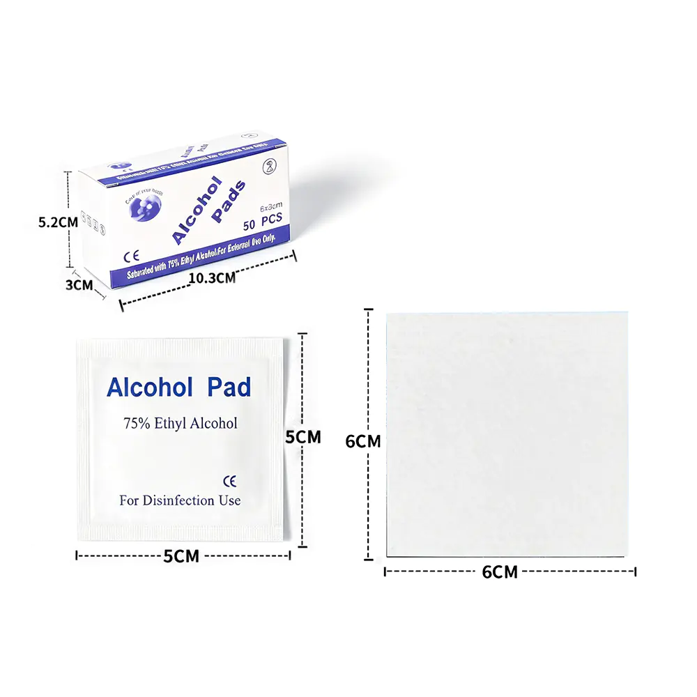 50 unidades/caixa premium embaladas individualmente 6x6cm 75% almofadas de álcool etílico