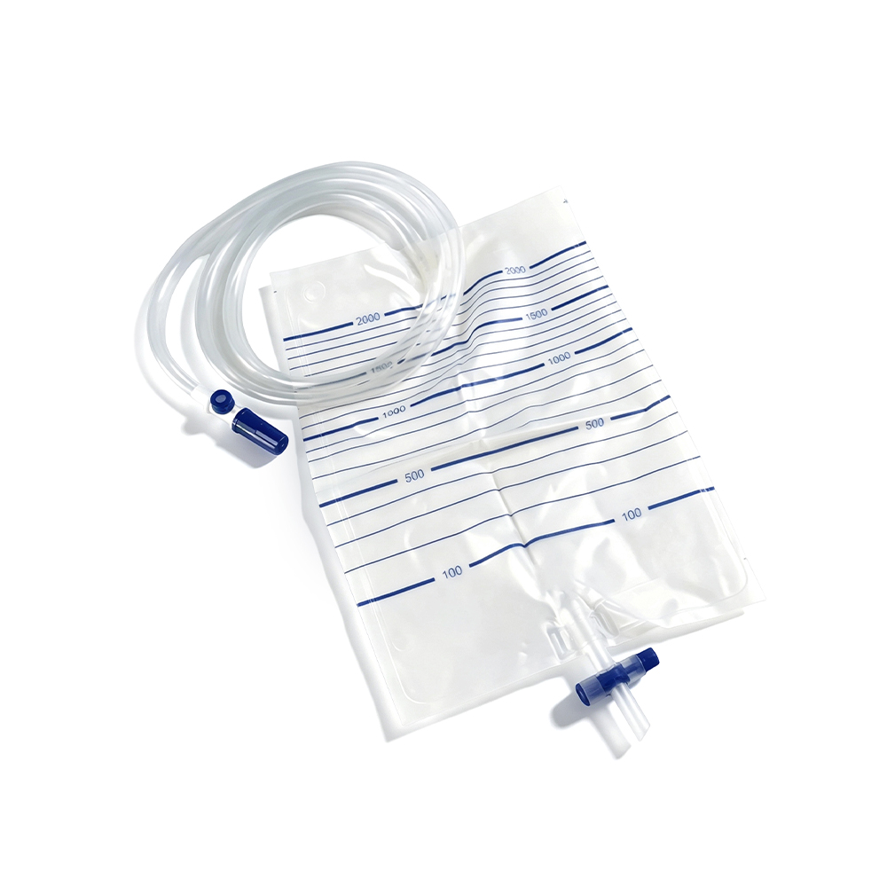 Saco de urina de PVC de grau médico premium de 2000ml com porta de amostragem e tubo extralargo