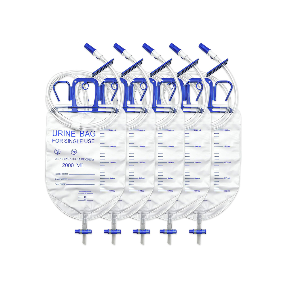 Saco luxuoso de drenagem de urina sem látex com opção anti-refluxo de 2000 ml com tubo extra largo de 10 mm