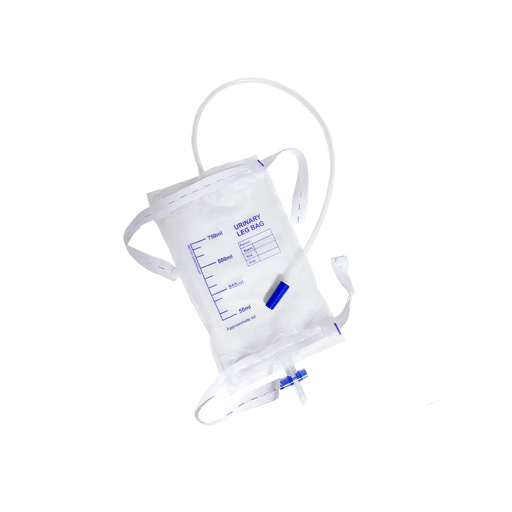 Bolsa de perna com ajuste confortável ergonômico de PVC médico sem látex urinário de 750ml com válvula anti-refluxo